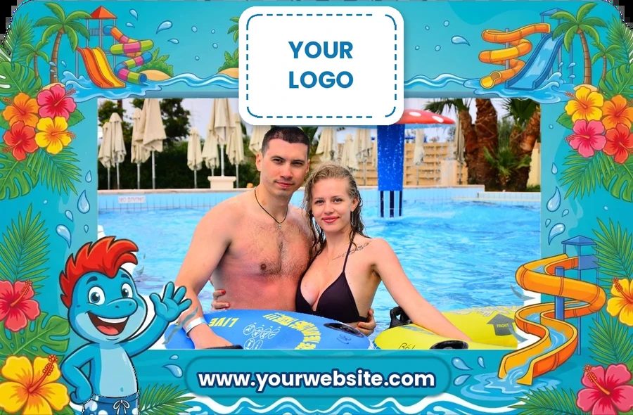A couple in an illustrated frame with your logo